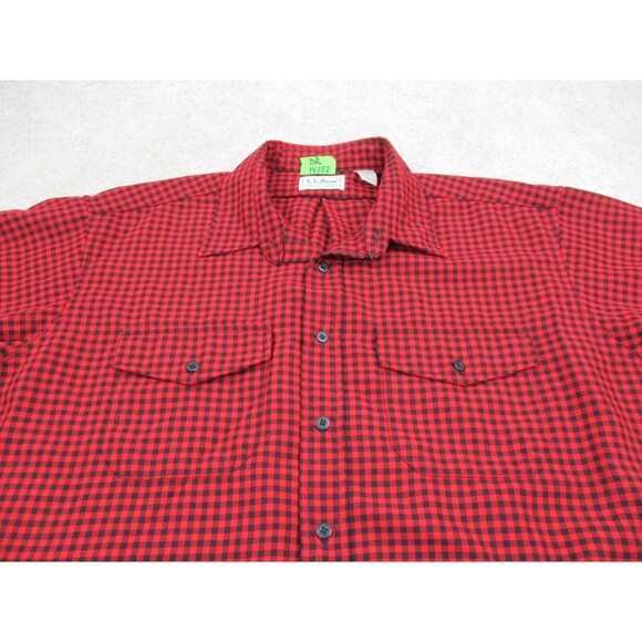 VINTAGE LL Bean Shirt 2XLT Tall Red Black Plaid Polyester Button Up Mens USA - Picture 4 of 12
